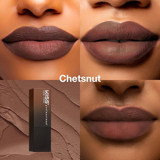 KISS NEW YORK Professional Rich Pigmented Lipstick, Smooth&Creamy Satin Finish, Long Lasting, Infused with Shea Butter and Vitamin E (Chestnut)