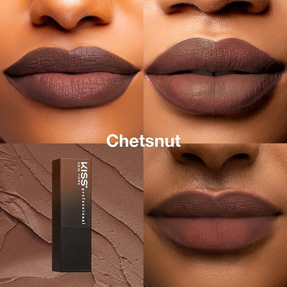 KISS NEW YORK Professional Rich Pigmented Lipstick, Smooth&Creamy Satin Finish, Long Lasting, Infused with Shea Butter and Vitamin E (Chestnut)