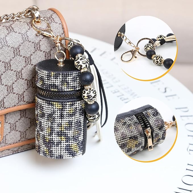 Lipstick Keychain, Leather Diamond Lip Gloss Holder, Stylish Gloss