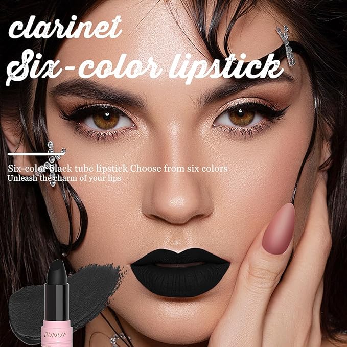 Halloween Black White Red Matte Lipstick Set, Black Goth