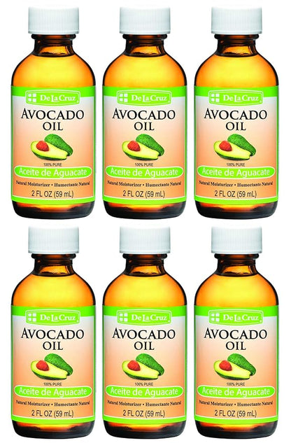 De La Cruz Avocado Oil - Expeller Pressed Pure 100% Avocado Oil for Hair and Body - Lightweight Body Oil for Dry Skin - 2 FL OZ (6 Bottles)