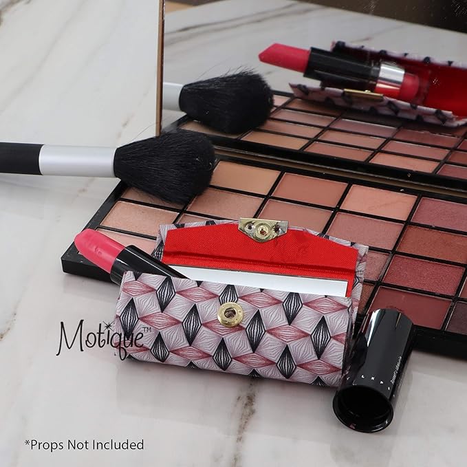 Motique Accessories Diamond Pattererned Fabric Lipstick Case with Mirror for Purse-Mauve