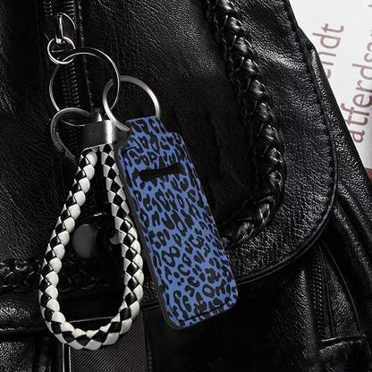Horeset Blue Leopard Print Chapstick Holder Keychain Lipstick Vintage