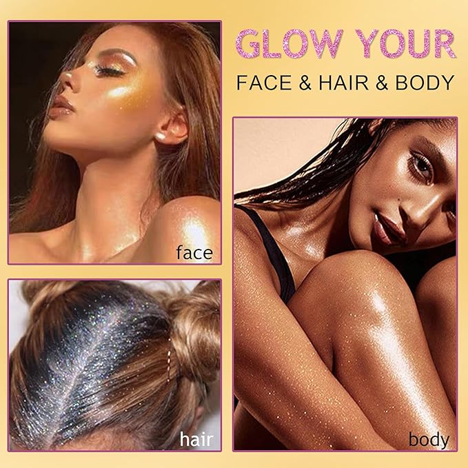 Glitter Powder Highlighter Makeup, Fairy Highlight Shimmer Body Kit(06# Gold)