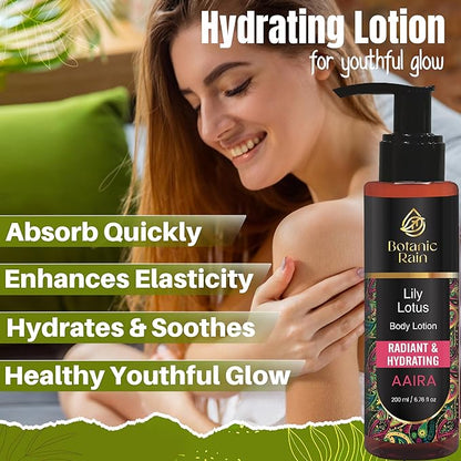 Organic Body Lotion For Crepey Skin Repair For Women, Natural Moisturizer With Lily & Lotus, Vegan and Ayurveda Products 6.76 fl oz (Pack of 2)