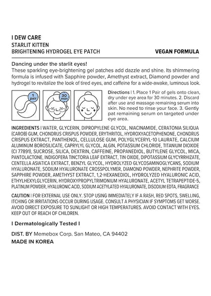 I DEW CARE Hydrogel Eye Patch - Starlit Kitten | Korean Under Eye Patches for dark circles and puffy eyes, Smooths Puffy Eyes, Eye wrinkle patches, Dermatologically Tested, (5 EA)