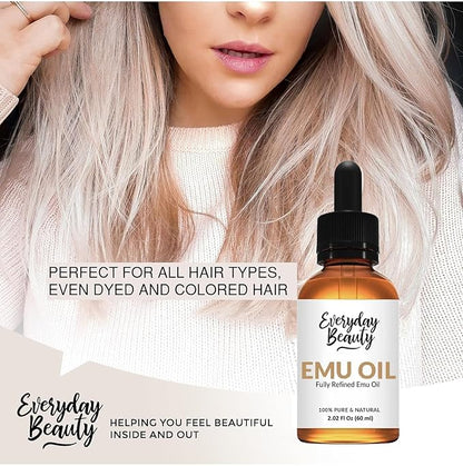 Pure Australian Emu Oil - All Natural 6X Refined for Face, Skin and Hair - Highly Effective Hydration for Sensitive Skin & Hair Growth Perfect for Scars & Blemishes - 2.02 Fl Oz Glass Bottle & Dropper