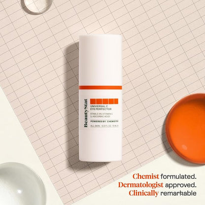BeautyStat C Eye Perfector Dark Circle Reducing Vitamin C Eye Cream, Made in the USA with 5% L-Ascorbic Acid (Pure Vit C), Hyaluronic Acid - Hydrating, Firming (0.5oz / 15ml)