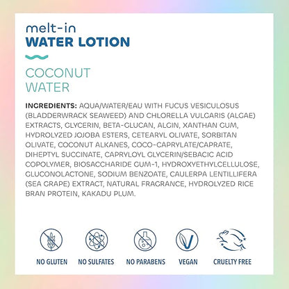 Seaweed Bath Co. Melt-In Water Lotion, Coconut Water Scent, 4 Ounce, Sustainably Harvested Seaweed, Sea Grape, Beta-Glucan