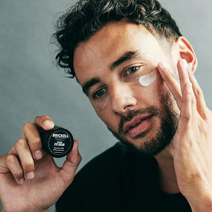 Brickell Men's Restoring Under Eye Cream for Men, Natural and Organic Anti Aging Eye Balm To Reduce Puffiness, Wrinkles, Dark Circles, Crows Feet and Under Eye Bags, 0.5 Ounce, Unscented