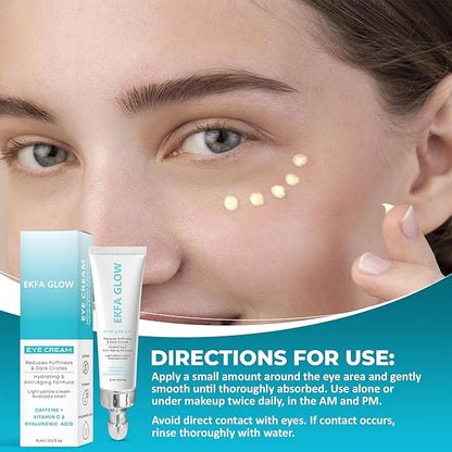 Eye Cream – Reduces Puffiness & Dark Circles & Wrinkles | Hydrating & Anti-Aging Formula | Caffeine, Vitamin C & Hyaluronic Acid | Light Yellow Cream with Avocado Fragrance,15ml