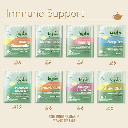 Lazika Herbal Tea Variety Pack with Lovely Presentation Box, 54 Counts, Immune Support Tea Assortment Gift Set, Premium Collection with Pyramid Infuser Bag, Handcrafted