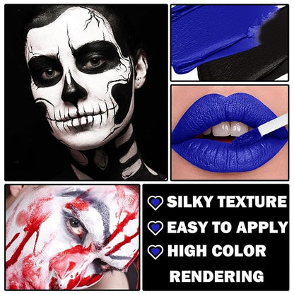 4PCS Black Blue White Liquid Lipstick Halloween Fake Smudge