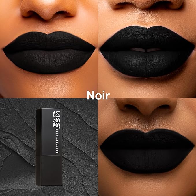 KISS NEW YORK Professional Rich Pigmented Lipstick, Smooth&Creamy Satin Finish, Long Lasting, Infused with Shea Butter and Vitamin E (Noir)