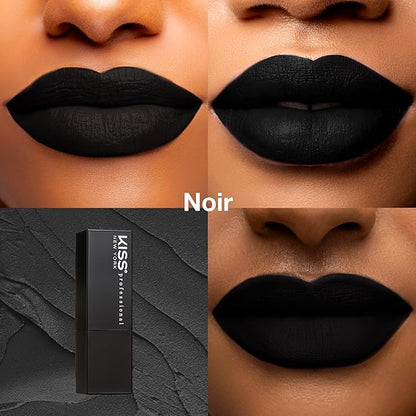 KISS NEW YORK Professional Rich Pigmented Lipstick, Smooth&Creamy Satin Finish, Long Lasting, Infused with Shea Butter and Vitamin E (Noir)