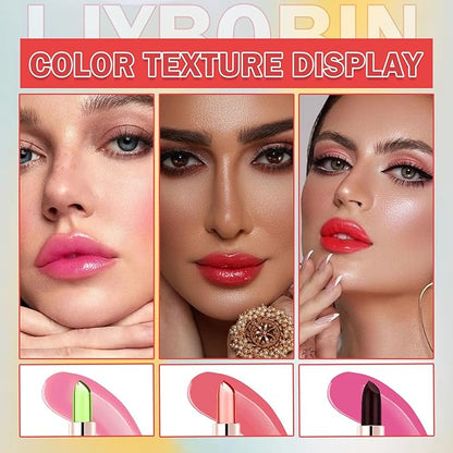 3PCS Aloe Vera Color Changing Lipstick Set,Magic Jelly Changing