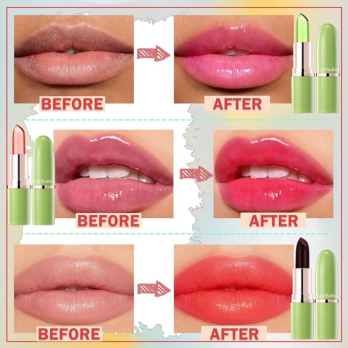 3PCS Aloe Vera Color Changing Lipstick Set,Magic Jelly Changing