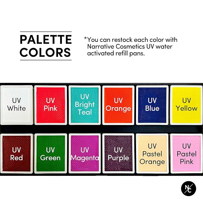 UV 12-Color Palette - Water-Activated Neon Glow Makeup