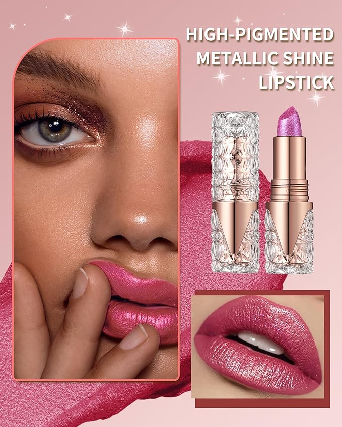 Glitter Lipstick Long Lasting,3D Metallic Liquid Lipstick Matte to Shimmer,Hydrating Non-Stick Lip Gloss,High Impact Lip Red Color Long Lasting Waterproof Transfer-proof Lip Stick Makeup for Women-03