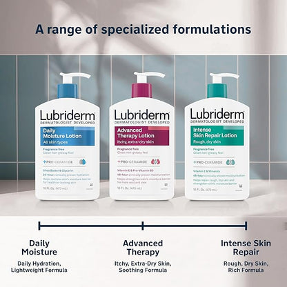 Lubriderm Fragrance Free Daily Moisture Lotion + Pro-Ceramide, Shea Butter & Glycerin, Face, Hand & Body Lotion for Sensitive Skin, Hydrating Lotion for Healthier-Looking Skin, 24 fl. oz