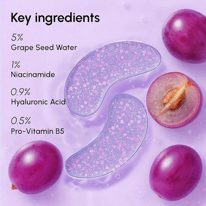 MAREE Violet Eye Gels - Marine Collagen Under Eye Patches for Puffy Eyes - Undereye Mask Patches for Women - Moisturizing Gel Eye Masks with Grape Water - Parches Para Ojeras Gel Pads