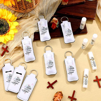 18 Sets Christian Inspiration Gift Lip Balm Bulk and Lipstick Holder Keychains Set Bible Verse Gift for Women Teacher Mom Church Favors(with God)