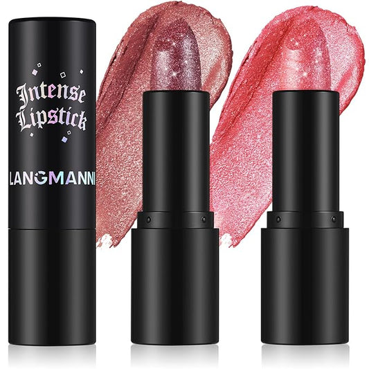 Jolilab 2 Pcs Sparkling Lipstick Lip Gloss Long Lipstick