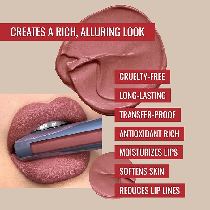 Runway Rogue Velvet Glam Liquid Lipstick, Almost-Matte Mauve Lipstick with a Hint of Spice, ‘90s Nude’