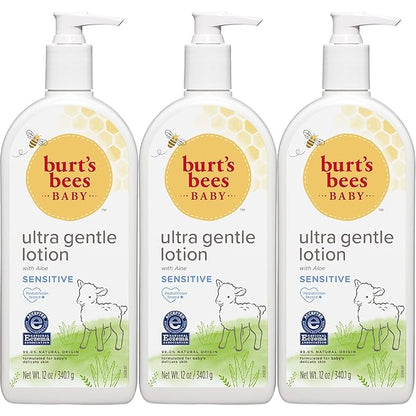 Burt's Bees Baby Ultra Gentle Lotion with Aloe for Sensitive Skin, Pediatrician Tested, 99% Natural Origin Baby Care, 12 Oz (Pack of 3)