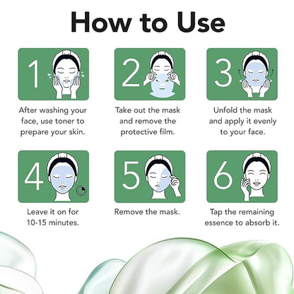 Face-Fit Lifting Mask, Green – Contour Enhancing & Hydrating Sheet Mask with Collagen, Hyaluronic Acid, Panthenol, and Allantoin for Firming & Soothing Sensitive Skin (5 Count)