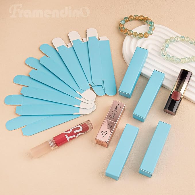 Framendino, 50 Pack Blue Kraft Lipstick Boxes Rectangle Reusable Lip Balm Packaging Cases Gift Wrapping Box for DIY Gift Packaging