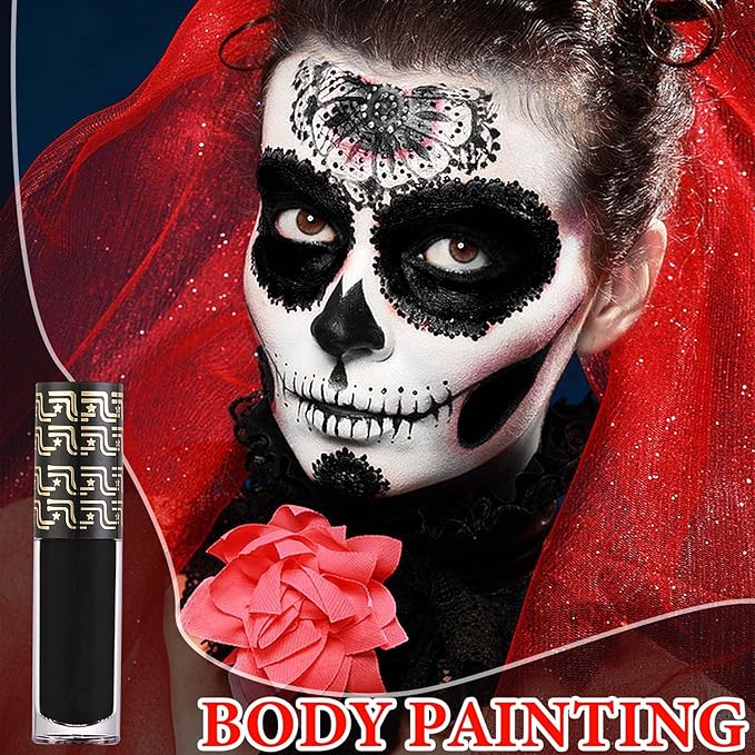 3 PCS Matte Black Liquid Lipstick,Professional Halloween Special Effects Makeup Long Lasting Waterproof Face Body Paint Lip Gloss for Cosplay Goth Makeup