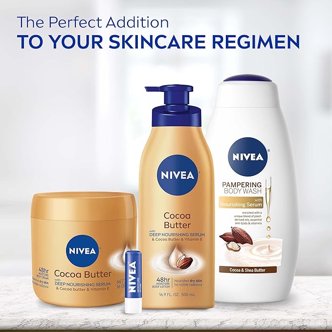 NIVEA Cocoa Butter Body Lotion with Deep Nourishing Serum, 16.9 Fl Oz Pump Bottle (Pack of 2)