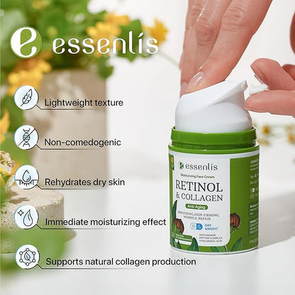 Retinol Collagen Cream, Anti Aging Face Moisturizer and Caffeine Eye Cream for Dark Circles and Puffiness