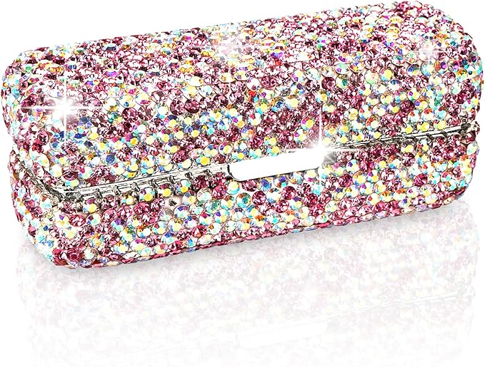 Lipstick Case with Mirror, Rhinestone Crystal Lipstick Organizer Organizer