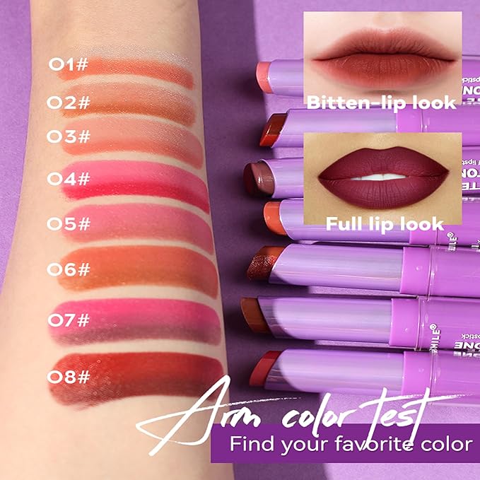 Pink Lip Gloss Two Tone Matte Lipstick, Long Lasting Moisturize Non-Sticky Bitten Lip-look Lip Makeup, Silk Finish Matte Lipstick, High Pigment 2 In1 Two-Tone Lip Waterproof Lipstick for Women (#05)