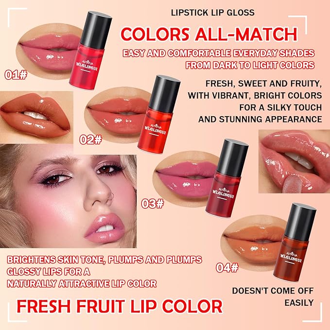4 Colors Lip Tint Stain Set,Moisturizing Mini Liquid Set,Moisturizing