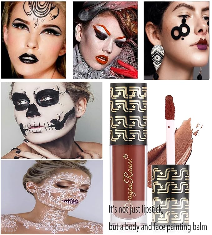 Halloween Dark Matte Liquid Lipstick for Women, Long Lasting Waterproof Lip Gloss, Face Body Painting, Vivid Vampire Lip Stain for Masquerade, Party Goth Makeup, Cosplay (#08 Nude Pink)