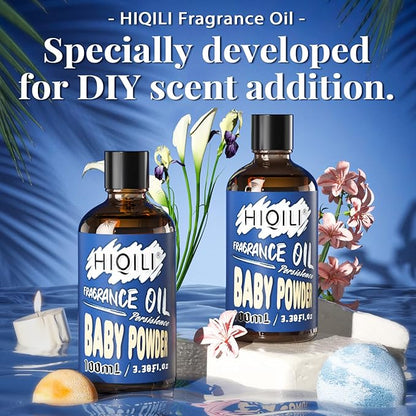 HIQILI Baby Powder Essential Oil - Refreshing Fragrance Oil for Diffuser, Candle Soap Perfume Lotion Making, Mild Home Scent, 3.38 Fl Oz Halloween Thanksgiving