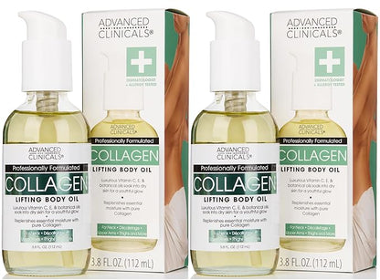 Advanced Clinicals Firming Collagen Body Oil Skin Care Moisturizer | Massage Body Oil | Tighten, Firm, & Hydrate Collagen Oil For Scars, Wrinkles, Crepey Skin, & Stretch Marks, 2-Pack