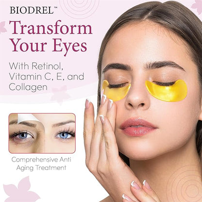BIODREL- Under Eye Patches (20 Pairs) for Dark Circles, Puffy Eyes, Wrinkles, Eye Bags Treatment - Collagen Mask for Men & Women with Retinol, Vitamin C - Cooling Eye Gel Pads - Puffiness Care Masks