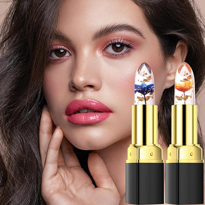 Jeffbaubl YANQINA 2Pcs Flower Jelly Lipstick,Temperature Color Changing Changing