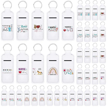 Ctosree 40 Pcs Nurse Week Gifts for Women Lip Balm Lipstick Holder Keychain with Inspirational Words Portable Clip on Lip Gloss Sleeve Pouch Nurses for Travel Accessory, 10 Pattern