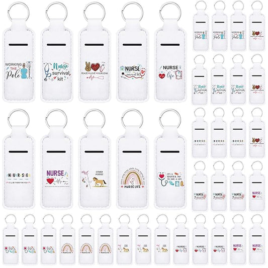 Ctosree 40 Pcs Nurse Week Gifts for Women Lip Balm Lipstick Holder Keychain with Inspirational Words Portable Clip on Lip Gloss Sleeve Pouch Nurses for Travel Accessory, 10 Pattern
