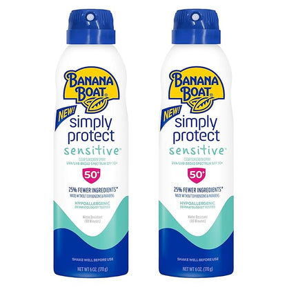 Banana Boat Mineral Enriched Sensitive Skin Sunscreen Spray SPF 50 Twin Pack and Sport Ultra Sunscreen Spray SPF 50 Twin Pack