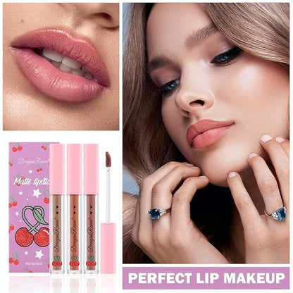 3PCS Matte Nude Lipstick Set Liquid Lipstick Lip Gloss Set,Matte Velvety Lip Stick High Pigmented Lip Tint Lip Stain Set for Daily Makeups - Set D
