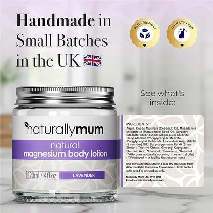 Magnesium Body Lotion [NATURAL & VEGAN] - Topical Magnesium Chloride Cream Lotion Support for Sleep, Bone, Heart & Muscle Health - Lavender - Made in UK & Safe for Kids