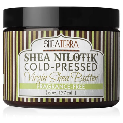 Shea Terra Organics 100% Organic Cold-Pressed Virgin Shea Butter – Fragrance-Free | Natural Anti-Aging Daily Skin, Nails & Hair Cream to Soften Dry Skin, Reduce Wrinkles & Stretch Marks – 6 oz