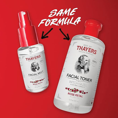 Thayers Alcohol-Free Witch Hazel Facial Mist Toner with Aloe Vera, Rose Petal, Soothing and Hydrating, for All Skin Types, Trial Size, 3 oz