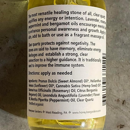 Honeybee Gardens Crystal Infused Body Oil, Clear Quartz, Organic, Moisturizing, Non-Greasy, for All Skin Types, 2 Fl Oz